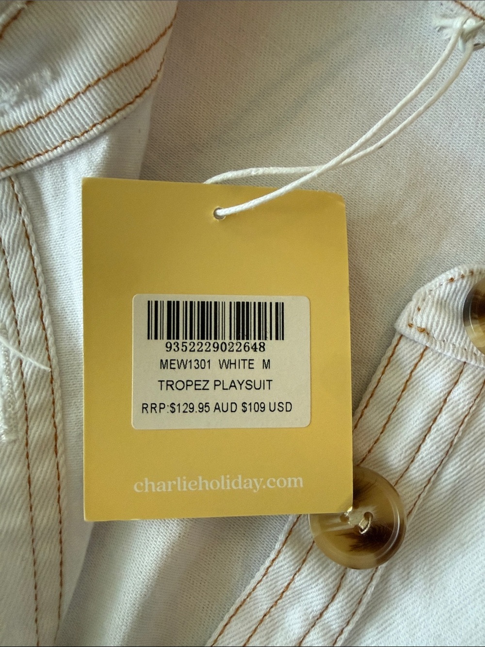 White Short-Sleeve Women’s Utility Romper with Button Front - Picture 4 of 5